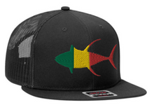 Load image into Gallery viewer, Rastafarian Yellowfin Tuna black Flat Bill hat
